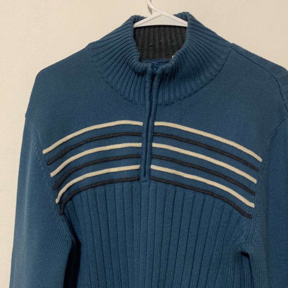 American Rag Men's Blue and White Zip-Up Sweater